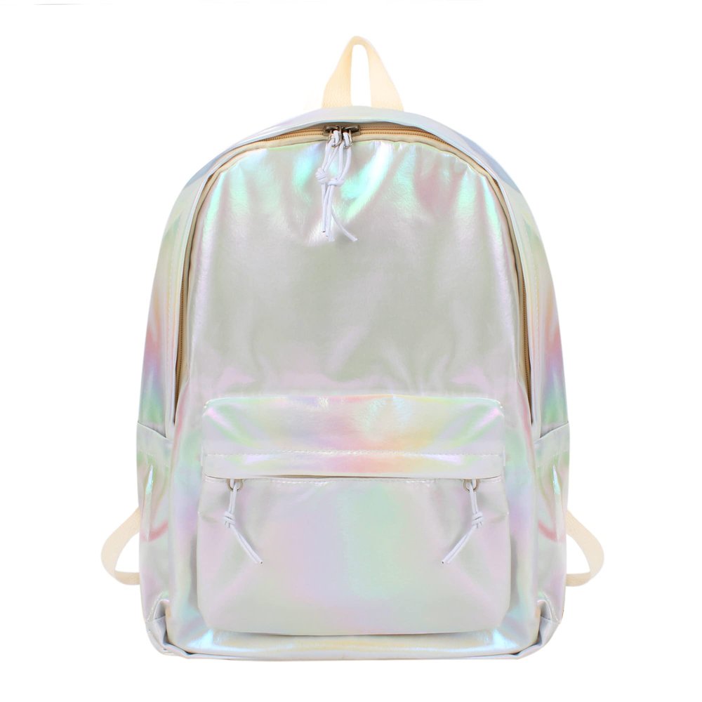 Goodbag Boutique Fashion Hologram Backpack Laser Leather Shiny Backpack Daypack for Women, Silver