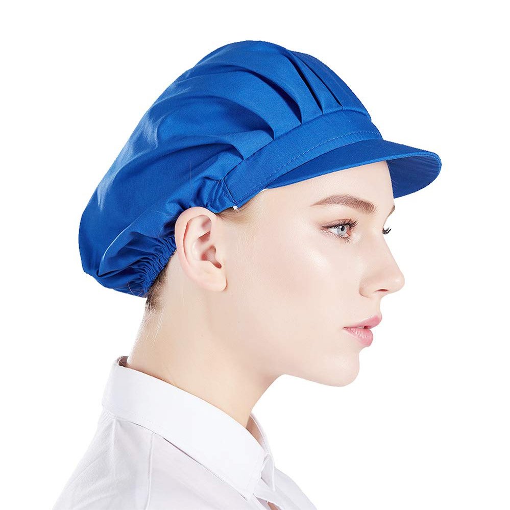 Nanxson 3pcs Chef Hats for Women Men Chef Caps Work Hats Kitchen Cooking Bakers Hat for Food Service with Brim Blue
