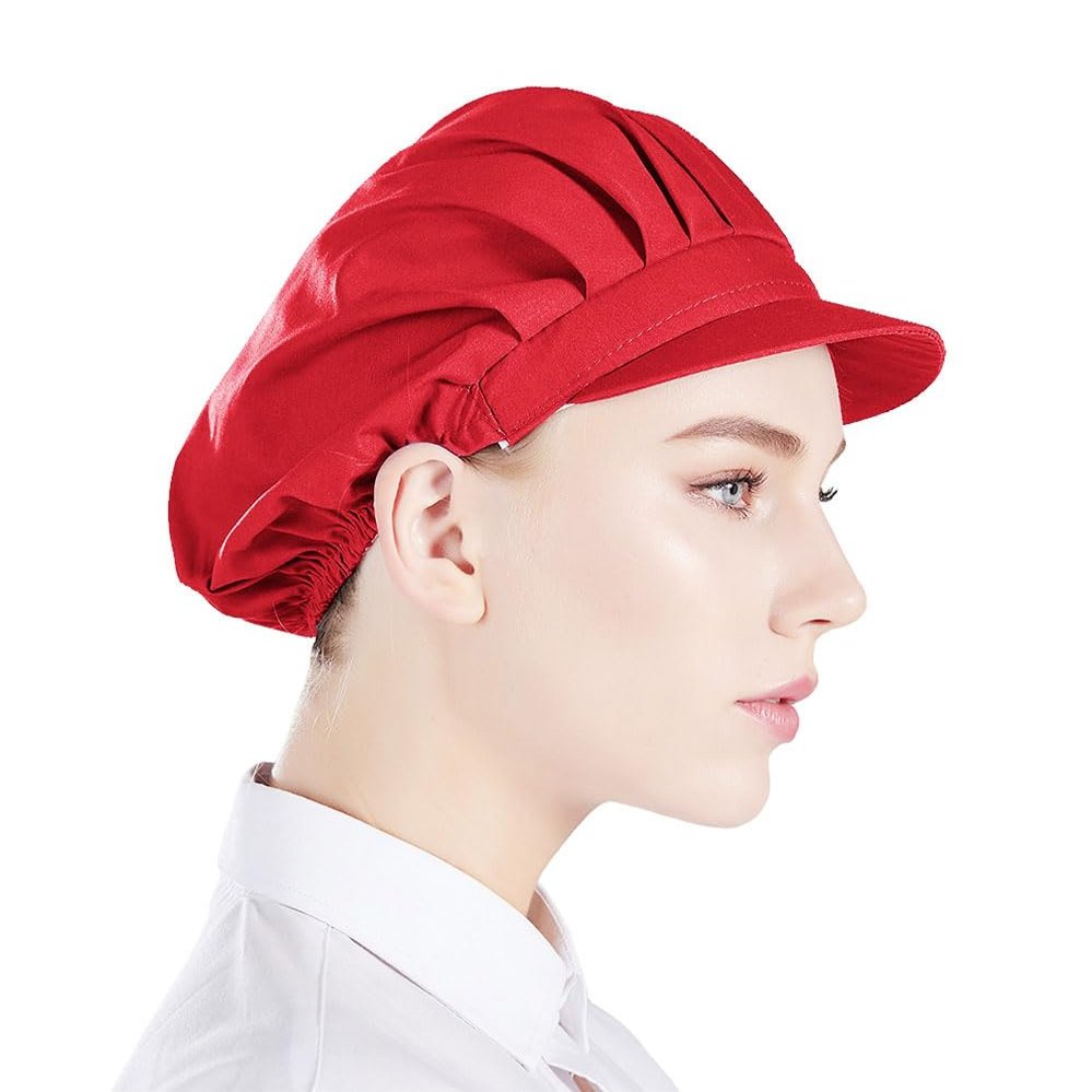 Nanxson 3pcs Chef Hats for Women Men Chef Caps Work Hats Kitchen Cooking Bakers Hat for Food Service with Brim Red