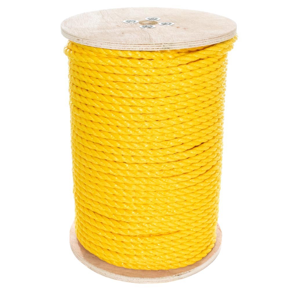 West Coast Paracord Twisted 3 Strand Polypropylene Rope (Yellow, 1/2 Inch, 100 Feet) - Waterproof and Floats in Water