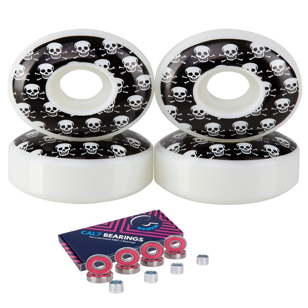 Cal 7 Skateboard Wheels and Bearings | 52mm 100A Wheel Set Combo (Crossbone)