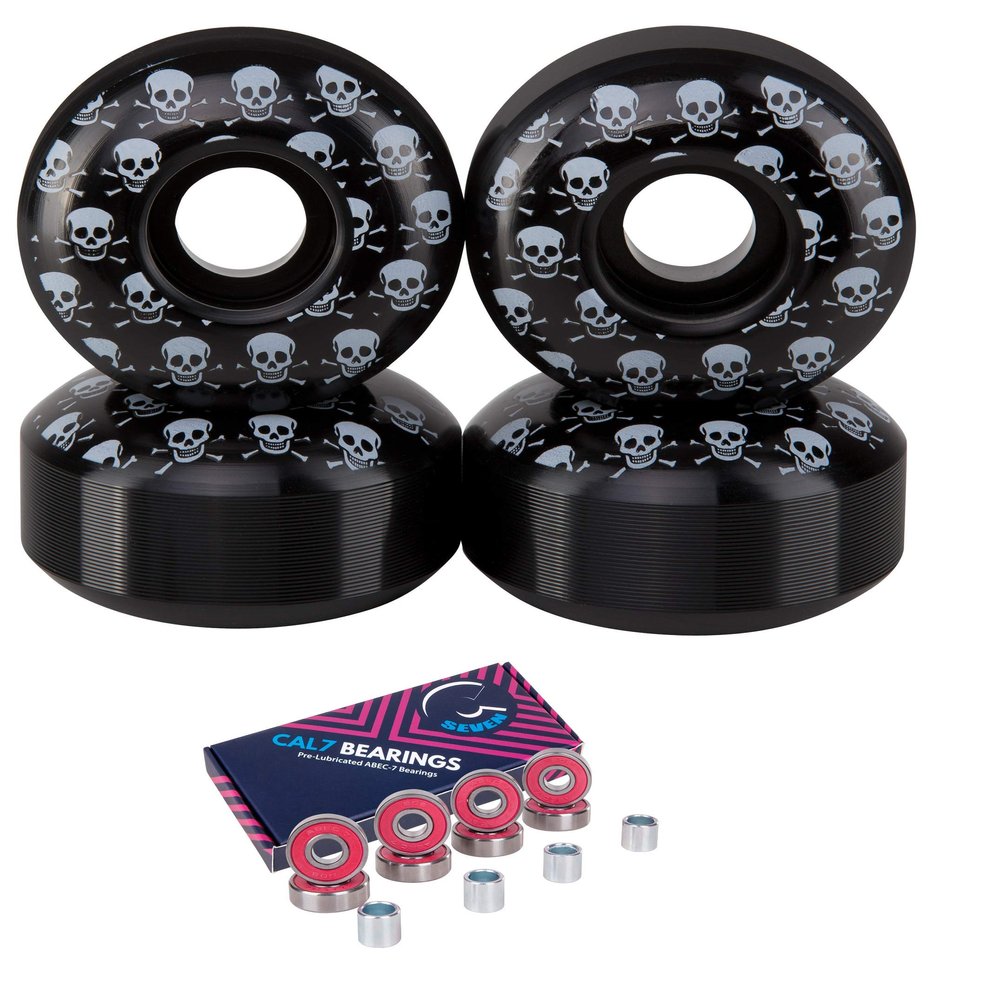 Cal 7 Skateboard Wheels and Bearings | 52mm 100A Wheel Set Combo (BoneSkull)