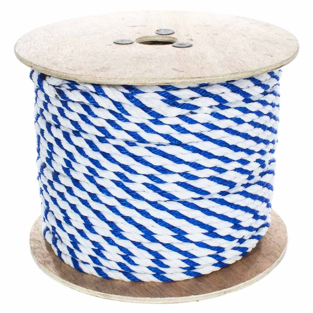 West Coast Paracord Twisted 3 Strand Polypropylene Rope (White and Blue, 1/2 Inch, 100 Feet) - Waterproof and Floats in Water