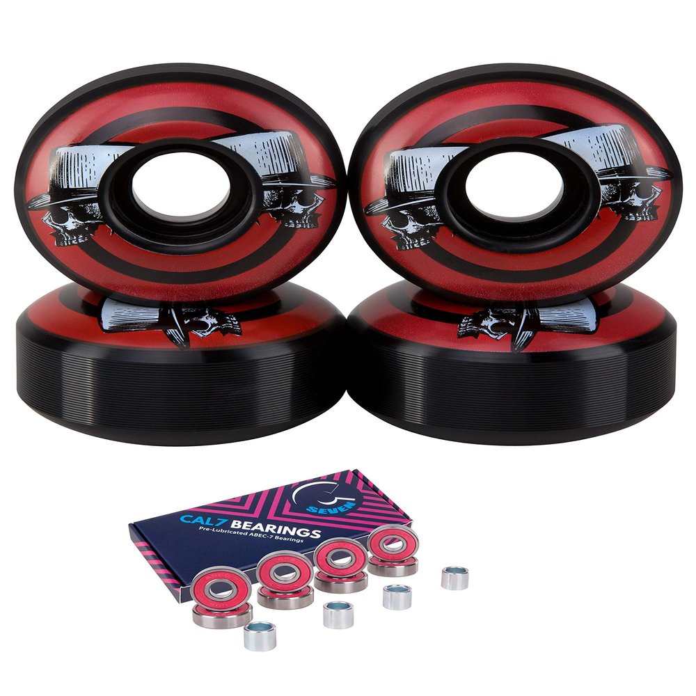 Cal 7 Skateboard Wheels and Bearings | 52mm 100A Wheel Set Combo (TophatSkeleton)