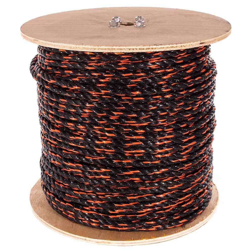 West Coast Paracord Twisted 3 Strand Polypropylene Rope (Black and Orange, 1/2 Inch, 100 Feet) - Waterproof and Floats in Water