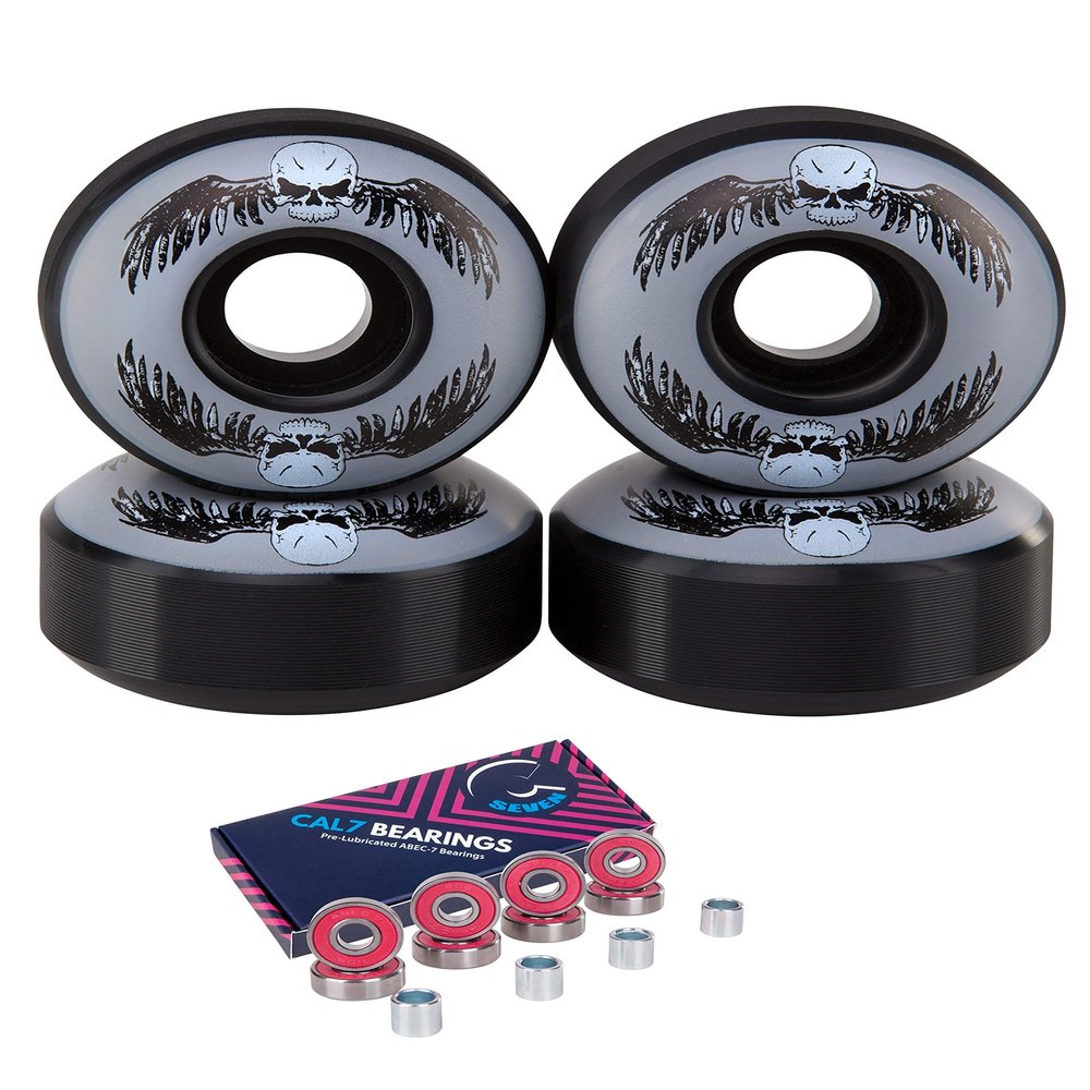 Cal 7 Skateboard Wheels and Bearings | 52mm 100A Wheel Set Combo (FlyingSkull)