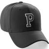 Classic Baseball Hat Custom A to Z Initial Team Letter, Black Cap White Black Letter P view 1