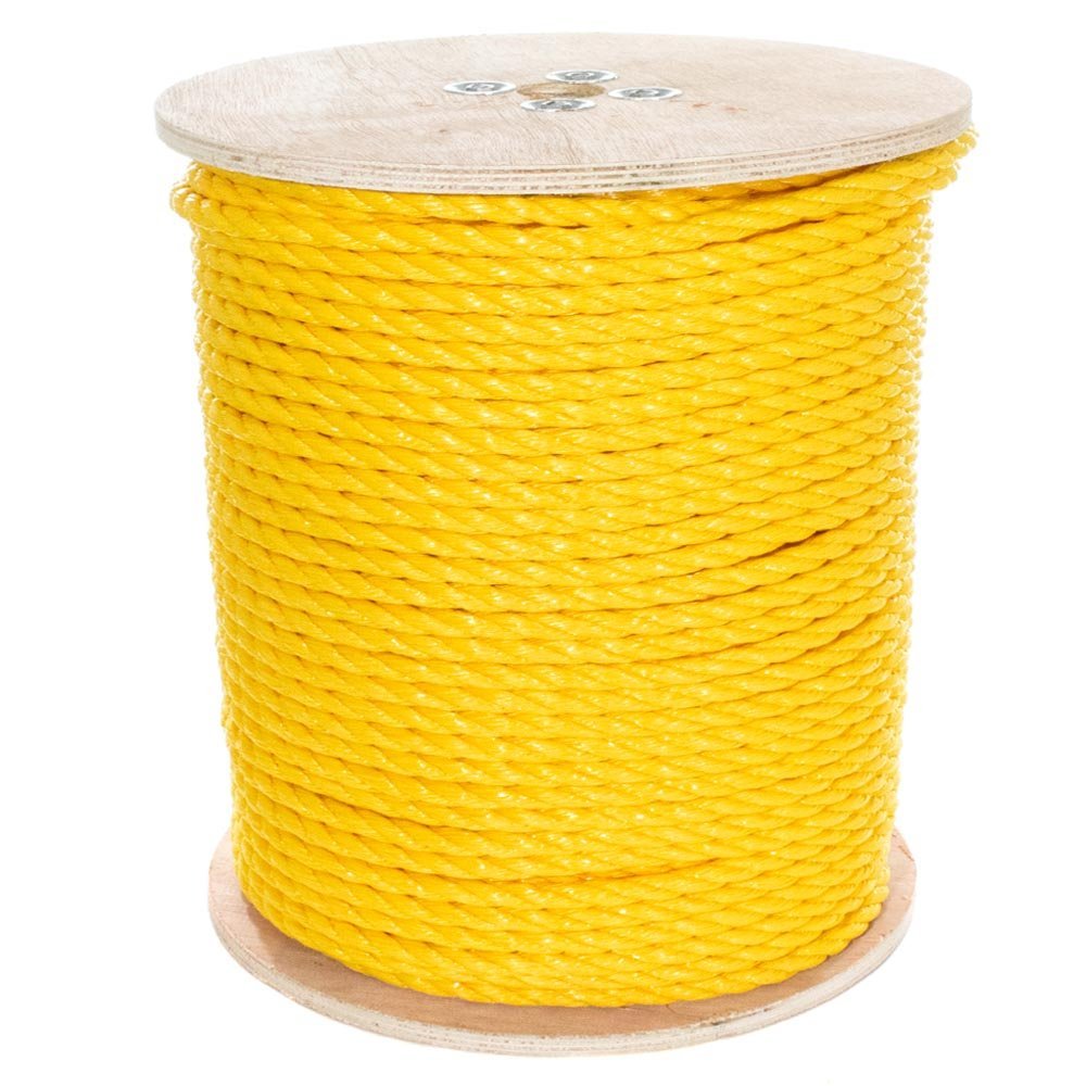 West Coast Paracord Twisted 3 Strand Polypropylene Rope (Yellow, 5/8 Inch, 100 Feet) - Waterproof and Floats in Water