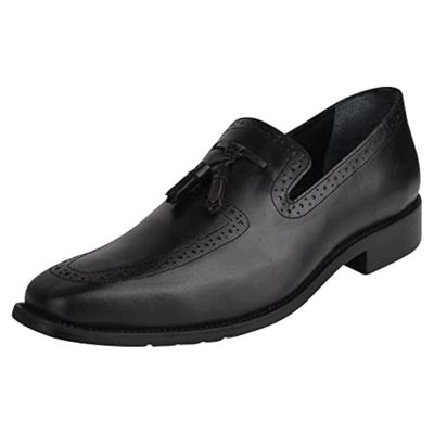 LIBERTYZENO Genuine Leather Adult Tassel Loafer Slip On Dress Shoes for Prom Graduation 858 Black 10 Mens