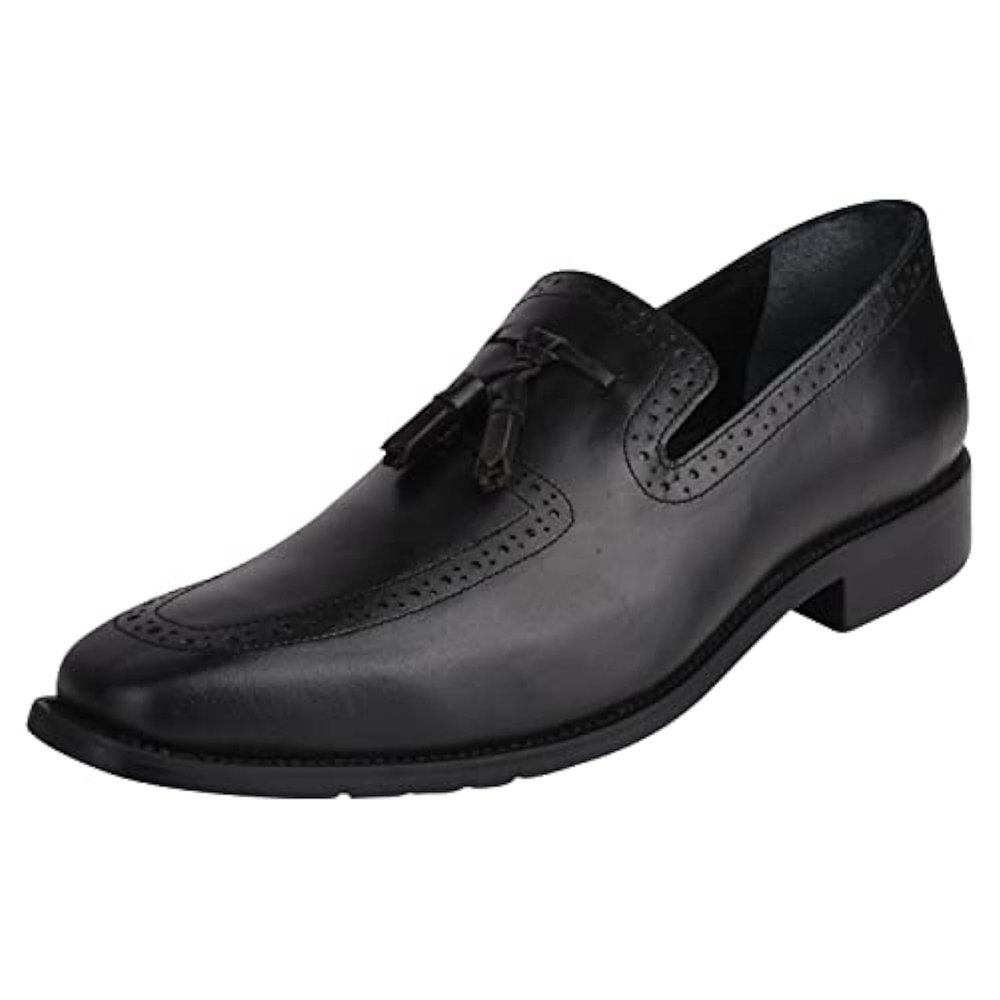 LIBERTYZENO Genuine Leather Adult Tassel Loafer Slip On Dress Shoes for Prom Graduation 858 Black 10 Mens