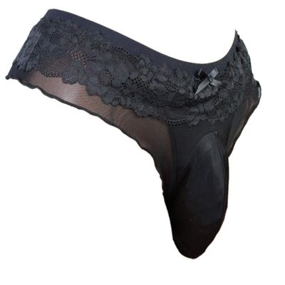 aishani Sissy Pouch Panties Men's Thong Lingerie Lace G-String Underwear For Daily Wear,Large Black