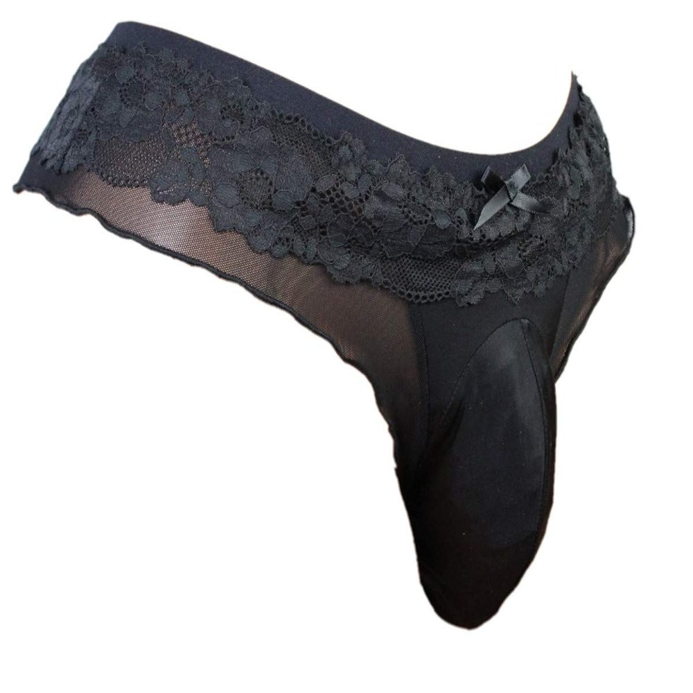 aishani Sissy Pouch Panties Men's Thong Lingerie Lace G-String Underwear For Daily Wear,Large Black