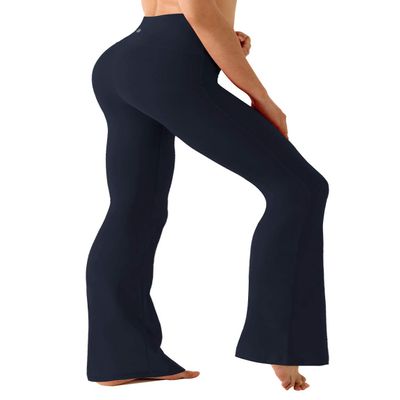 BUBBLELIME 29"/31"/33"/35"/37" 4 Styles Women's High Waist Bootcut Yoga Pants - Basic Nylon_DARKNAVY M-35 Inseam