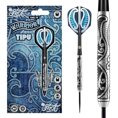 Shot Darts Steel Tip, Tipu (21g/23g/25g), 80% Tungsten, Front Balanced with Secure grip for Maximum Aerodynamics, Handcrafted Professional Dart Set and Flights Made in New Zealand, Metal Tip Bar Darts