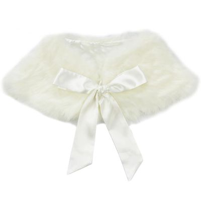 ACSUSS Toddlers Kids Girls Faux Fur Shawl Wraps Cape Ribbon Ties Bolero Shrug Wedding Communion Flower Dress Cover Up Beige One Size