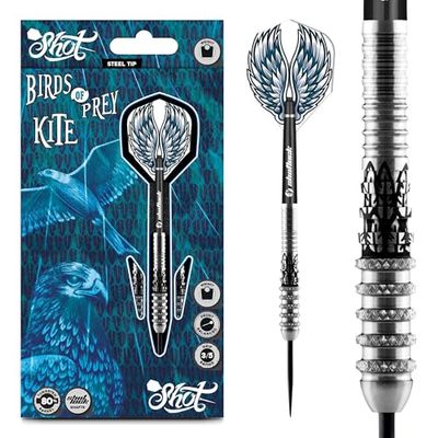 Shot! Darts Birds of Prey Kite Steel Tip Dart Set | 80% Tungsten Barrels | Front Weighted for Precision | Handcrafted Pro Darts with Flights | Metal Tip for Bristle Dartboard | Made in New Zealand