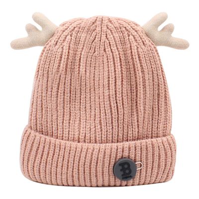 Aisi Mily Baby Boys&Girls Cute Deer Antlers Knitted Cap Newborn Baby Cotton Crochet Winter Warm Hat Pink