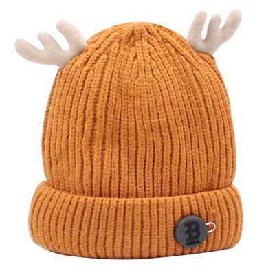 Aisi Mily Baby Boys&Girls Cute Deer Antlers Knitted Cap Newborn Baby Cotton Crochet Winter Warm Hat Yellow