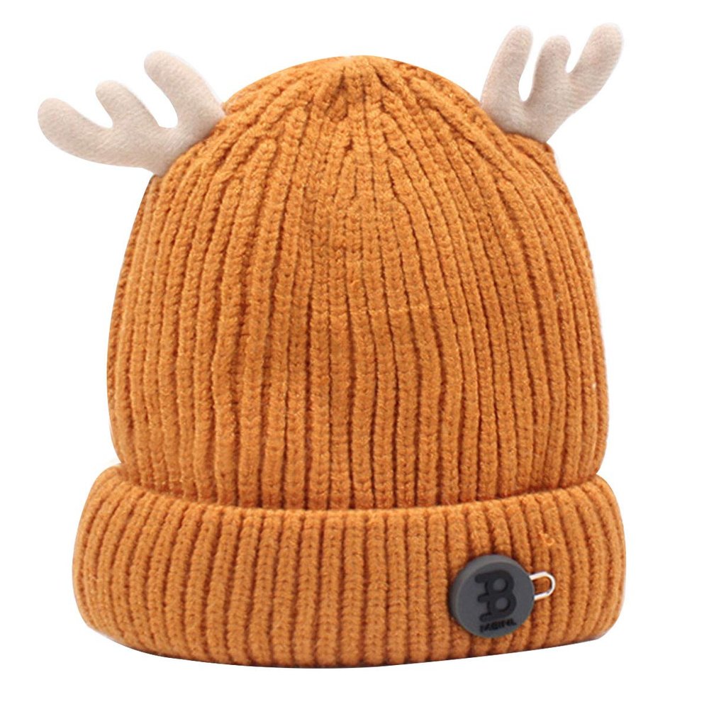 Aisi Mily Baby Boys&Girls Cute Deer Antlers Knitted Cap Newborn Baby Cotton Crochet Winter Warm Hat Yellow