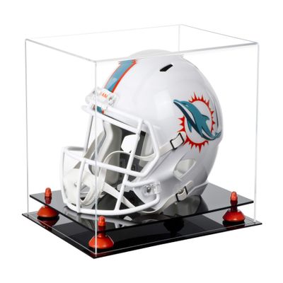 Acrylic Display Case for Full Size Football Helmet Premium Football Display Case with Black Base &Orange Risers Protects Sports Memorabilia & Collectibles, Dimension 14.5" L x 11" W x 12" H