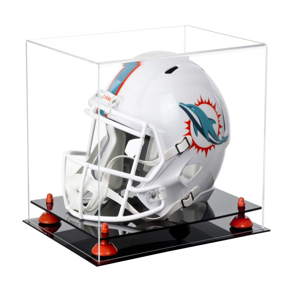 Acrylic Display Case for Full Size Football Helmet Premium Football Display Case with Black Base &Orange Risers Protects Sports Memorabilia & Collectibles, Dimension 14.5" L x 11" W x 12" H