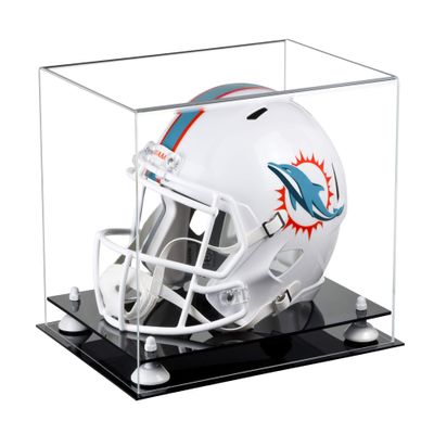 Acrylic Display Case for Full Size Football Helmet Premium Football Display Case with Black Base & White Risers Protects Sports Memorabilia & Collectibles, Dimension 14.5" L x 11" W x 12" H