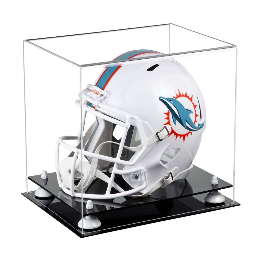Acrylic Display Case for Full Size Football Helmet Premium Football Display Case with Black Base & White Risers Protects Sports Memorabilia & Collectibles, Dimension 14.5" L x 11" W x 12" H