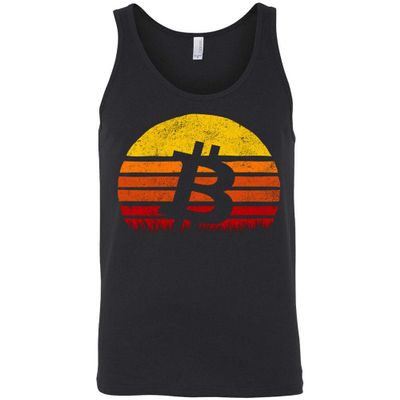Bitcoin Retro Sunset Tank Top Sun Silhuette Cryptocurrency Technology Black