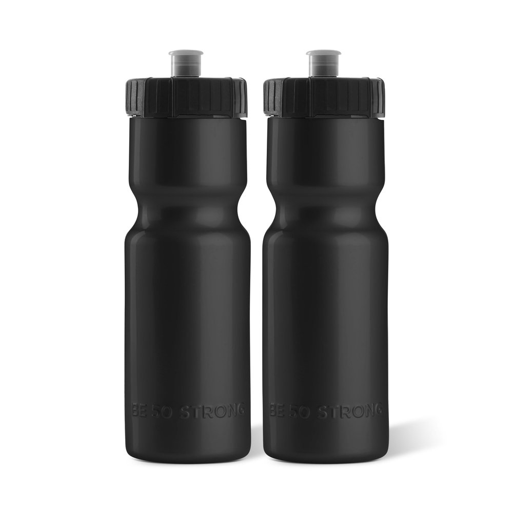 50 Strong Sports Water Bottles 2-Pack  Reusable 22 oz BPA-Free Plastic Bottles with Pull Top Cap  Made in USA  Top Rack Dishwasher Safe  Fits Most Bike Cages Brand - Black