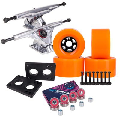 Cal 7 Longboard Flywheel and 180 Truck Combo, 90mm 78A Cruiser Skateboard Wheels (Orange/Silver Trucks)