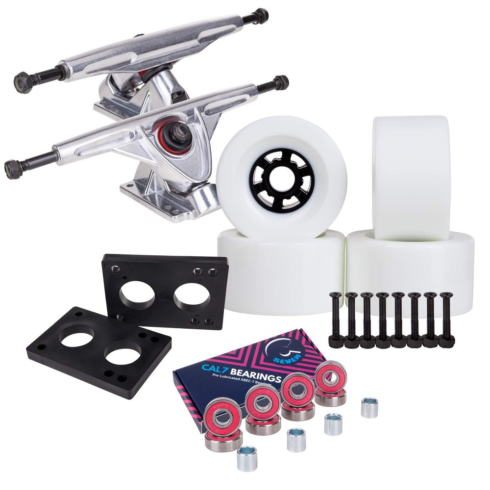 Cal 7 Longboard Flywheel and 180 Truck Combo, 90mm 78A Cruiser Skateboard Wheels (White/Silver Trucks)