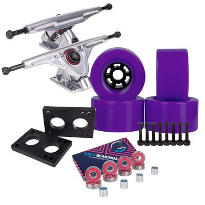 Cal 7 Longboard Flywheel and 180 Truck Combo, 90mm 78A Cruiser Skateboard Wheels (Purple/Silver Trucks)