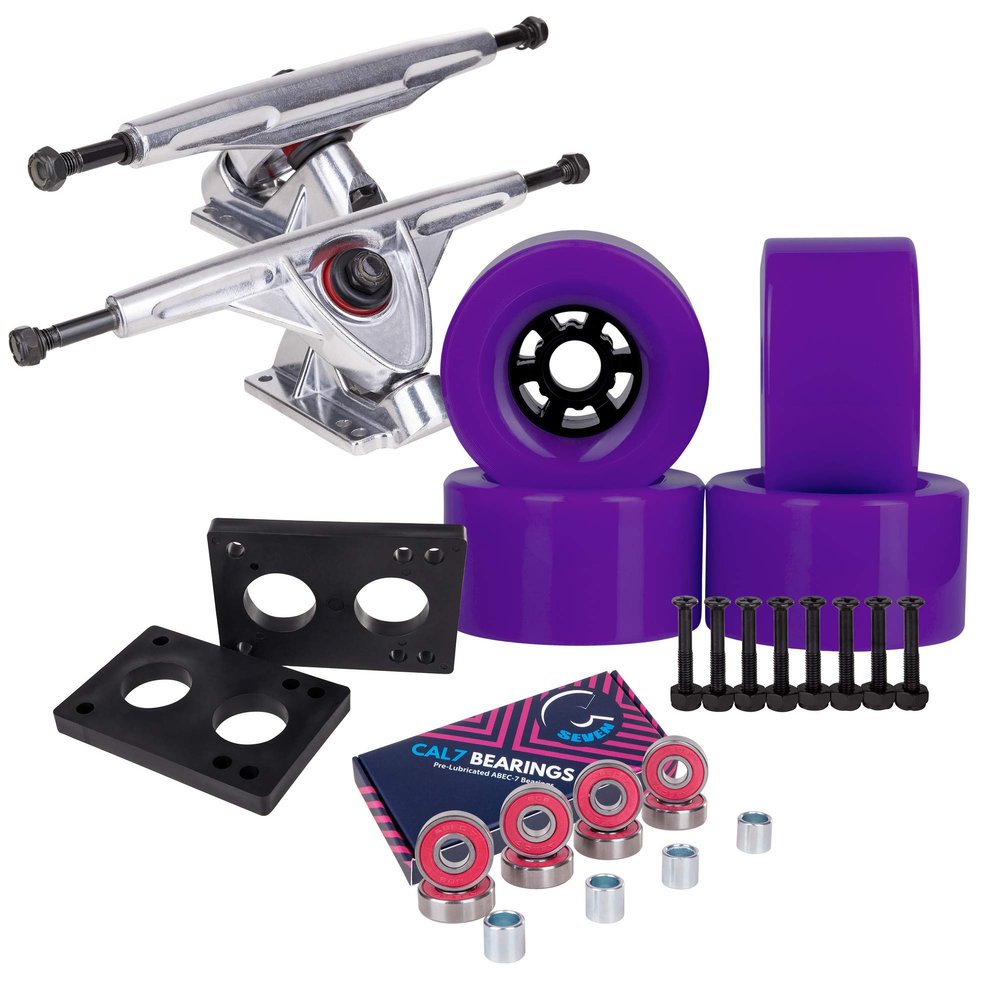 Cal 7 Longboard Flywheel and 180 Truck Combo, 90mm 78A Cruiser Skateboard Wheels (Purple/Silver Trucks)