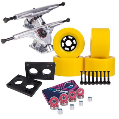 Cal 7 Longboard Flywheel and 180 Truck Combo, 90mm 78A Cruiser Skateboard Wheels (Yellow/Silver Trucks)