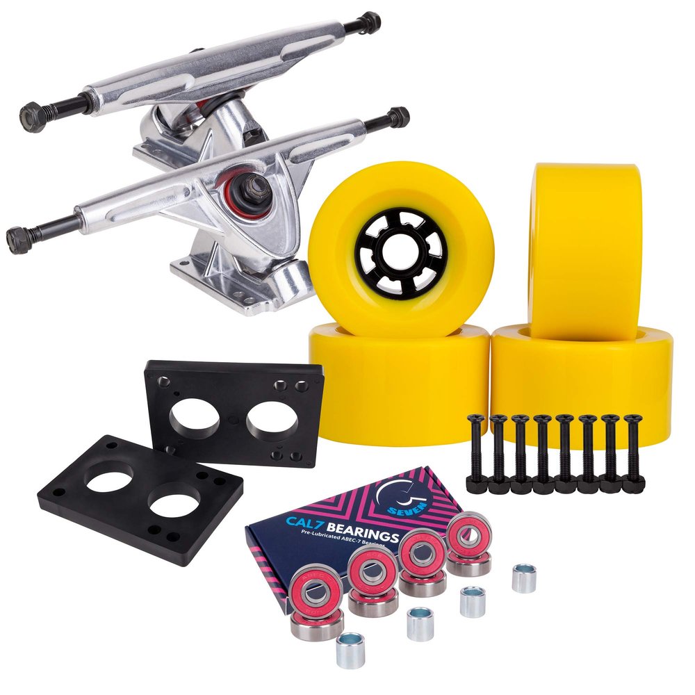 Cal 7 Longboard Flywheel and 180 Truck Combo, 90mm 78A Cruiser Skateboard Wheels (Yellow/Silver Trucks)