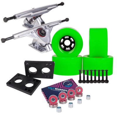 Cal 7 Longboard Flywheel and 180 Truck Combo, 90mm 78A Cruiser Skateboard Wheels (Green/Silver Trucks)