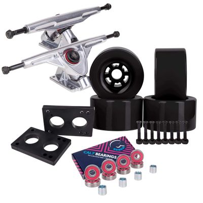Cal 7 Longboard Flywheel and 180 Truck Combo, 90mm 78A Cruiser Skateboard Wheels (Black/Silver Trucks)