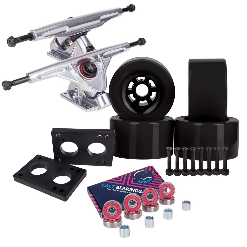 Cal 7 Longboard Flywheel and 180 Truck Combo, 90mm 78A Cruiser Skateboard Wheels (Black/Silver Trucks)