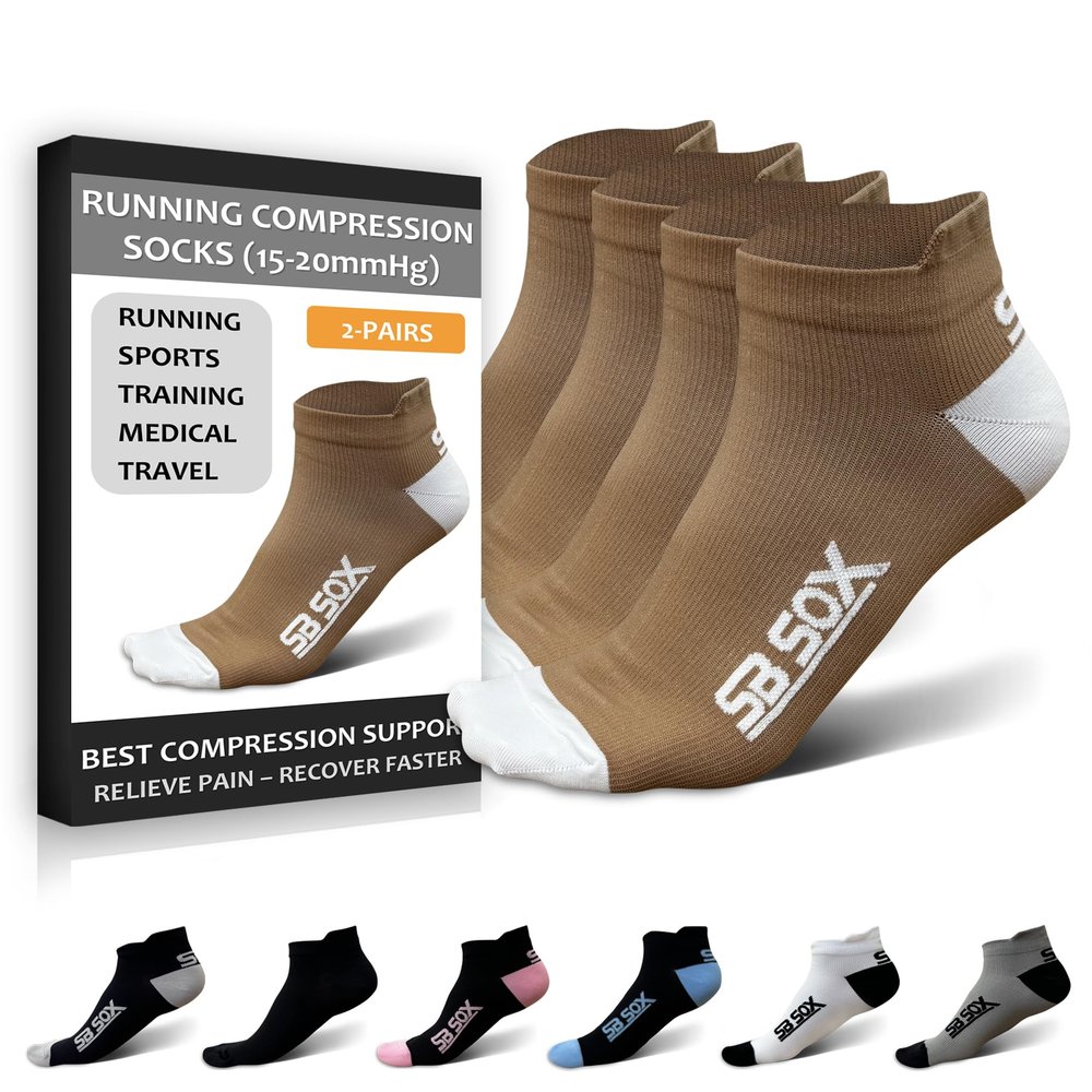 SB SOX 2-Pair Compression Running Socks for Men and Women Low Cut/Ankle Athletic Socks for All-Day Wear (Small, Nude/White)