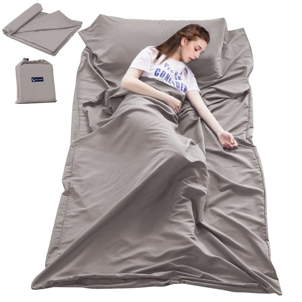 Sleeping Bag Liner Travel and Camping Sheet Lightweight Compact Sleep Bag Sack Picnic (82.7 X 63 Inch, Khaki Grey)