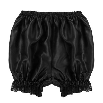 ACSUSS Women's Girls Silky Satin Lace Hem Pumpkin Pants Bloomers Lounge Shorts Black One Size