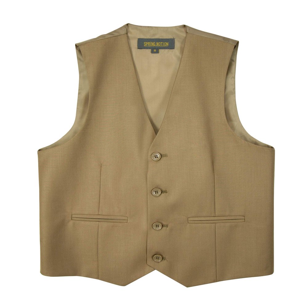 Spring Notion Big Boys' Four Buttons Suit Vest Waistcoat 10 Khaki