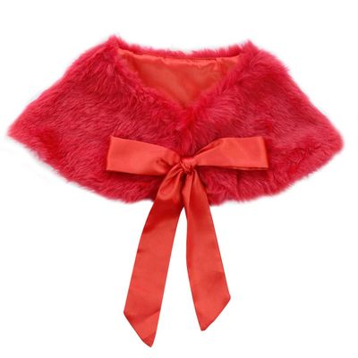 ranrann Kids Girl Faux Fur Bolero Shrug Shawl Wedding Wraps Ribbon Ties Shoulder Cape Ball Gown Flower Girl Cover up Red One_Size
