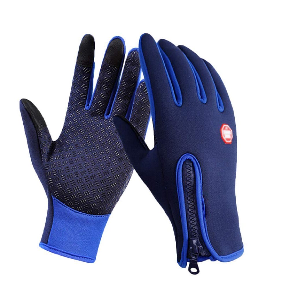 Outdoor Winter Touchscreen Waterproof Warm Full Finger Bike Gloves Winter Cycling Gloves Road Moutain Bike Bicycle Gloves (Blue, l)