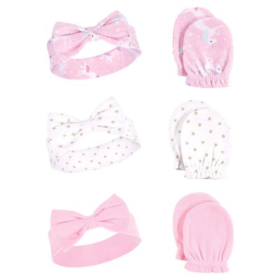 Hudson Baby Unisex Baby Cotton Headband and Scratch Mitten Set, Unicorn, 0-6 Months