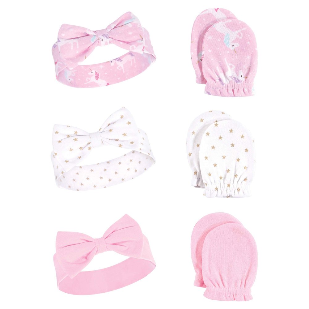 Hudson Baby Unisex Baby Cotton Headband and Scratch Mitten Set, Unicorn, 0-6 Months