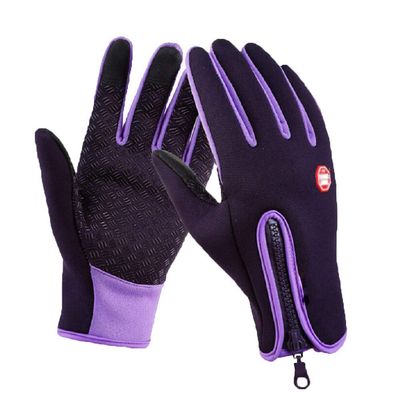 Outdoor Winter Touchscreen Waterproof Warm Full Finger Bike Gloves Winter Cycling Gloves Road Moutain Bike Bicycle Gloves (Purple, XL)