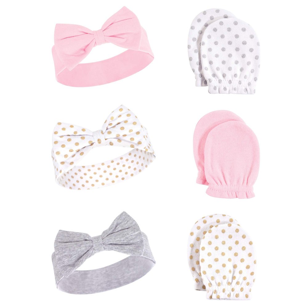 Hudson Baby Unisex Baby Cotton Headband and Scratch Mitten Set, dots, 0-6 Months