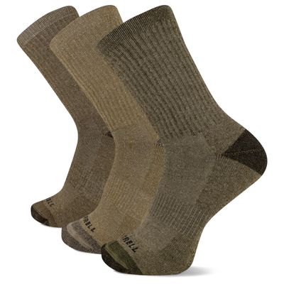 Merrell Unisex Adult Mens And Women's Wool Everyday Hiking - 3 Pair Pack Cushioned Casual Sock, Crew - Olive Assorted, Large-X-Large US
