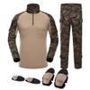 Outdoor Hunting Clothes Airsoft Shooting Shirt Pants Set Battle Dress Uniform BDU Set Tactical Combat Camouflage Clothing with Kneepad Elbow Pads - DW - XL view 1